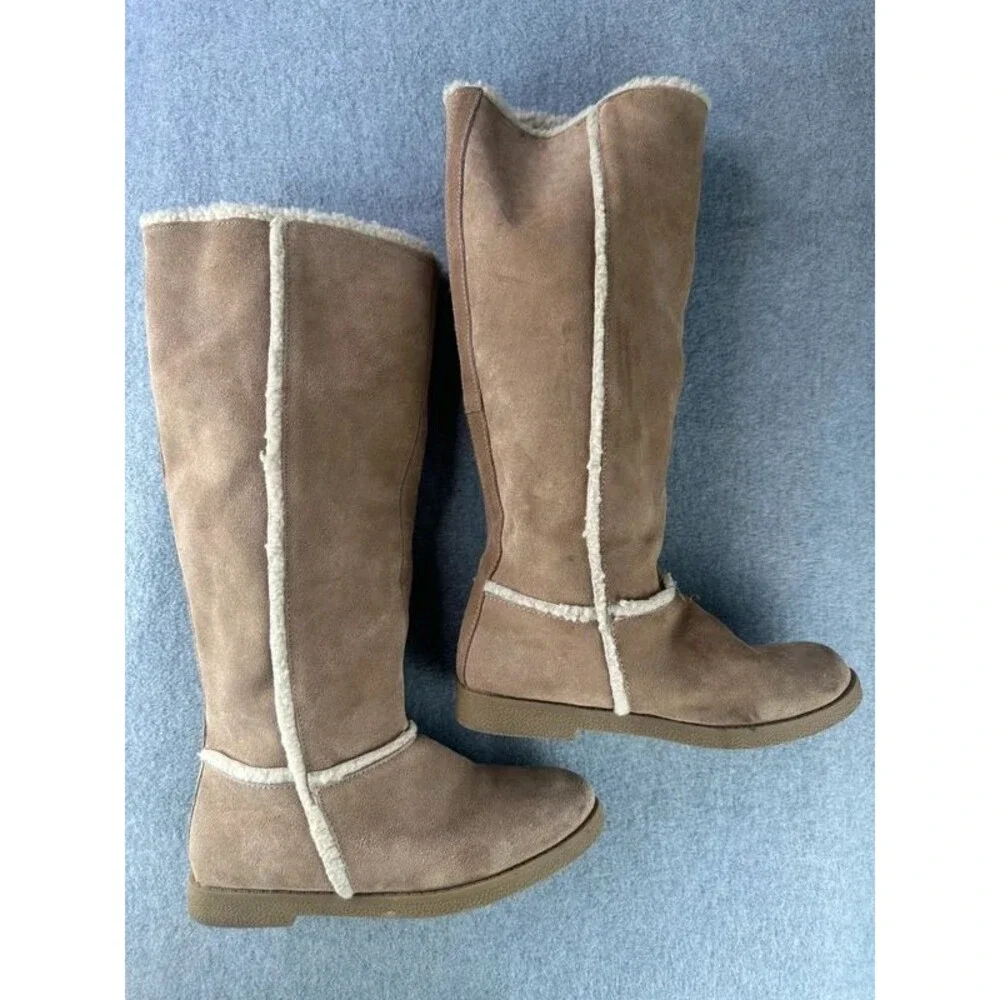 Vintage Y2K Genuine Suede Sherpa Lined Tan Tall Womens Boots Size US 7 Cabincore